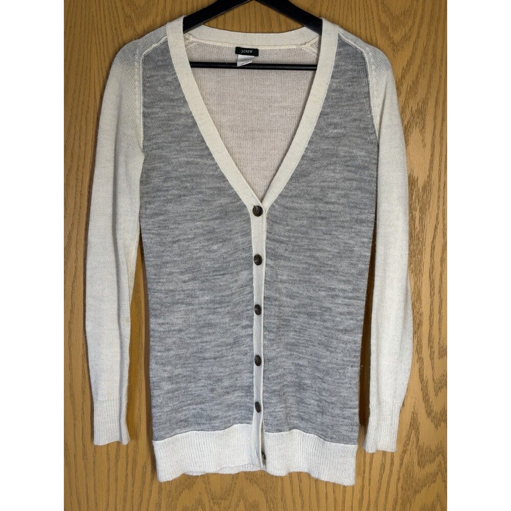 J.Crew Colorblock Alpaca Merino Wool Blend Button Cardigan Gray Ivory Preppy XS